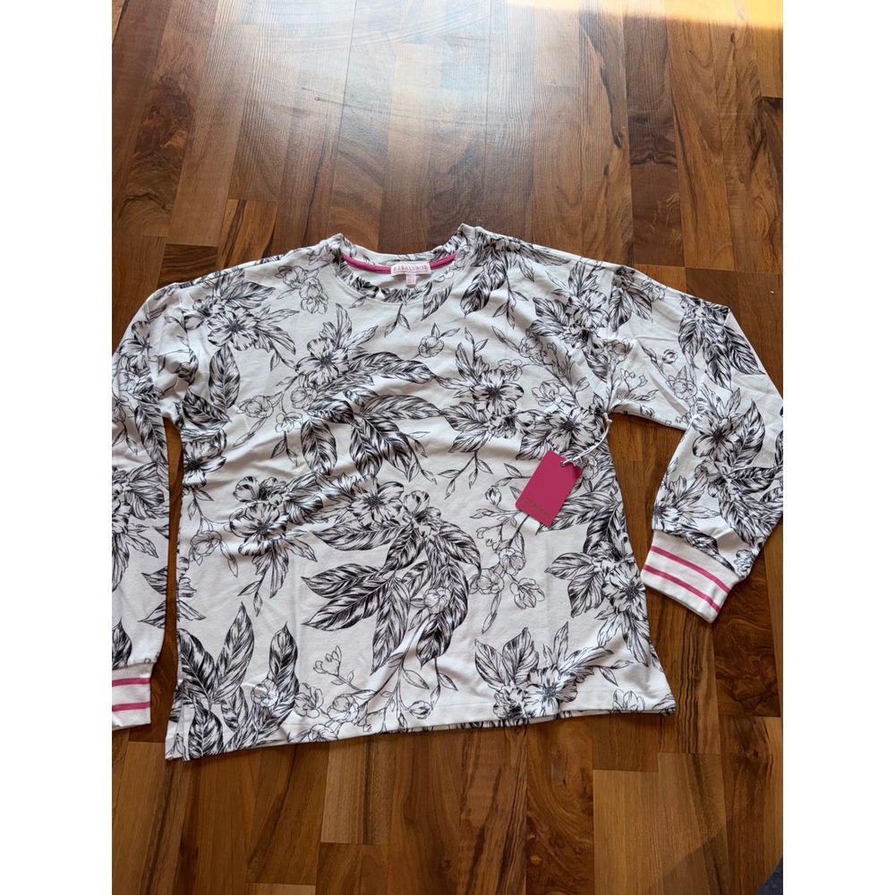 P.J. Salvage Floral Pajama Top Womens Medium White Black NEW Long Sleeve Lounge